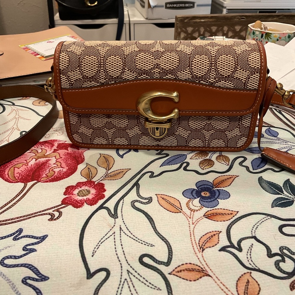 Coach Signature Brown and Tan Crossbody Bag